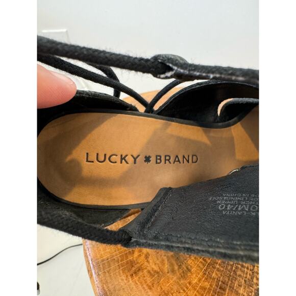 Lucky Brand Sandals Lanita heeled sandals black stacked heel leather 10M outsole - Picture 8 of 11